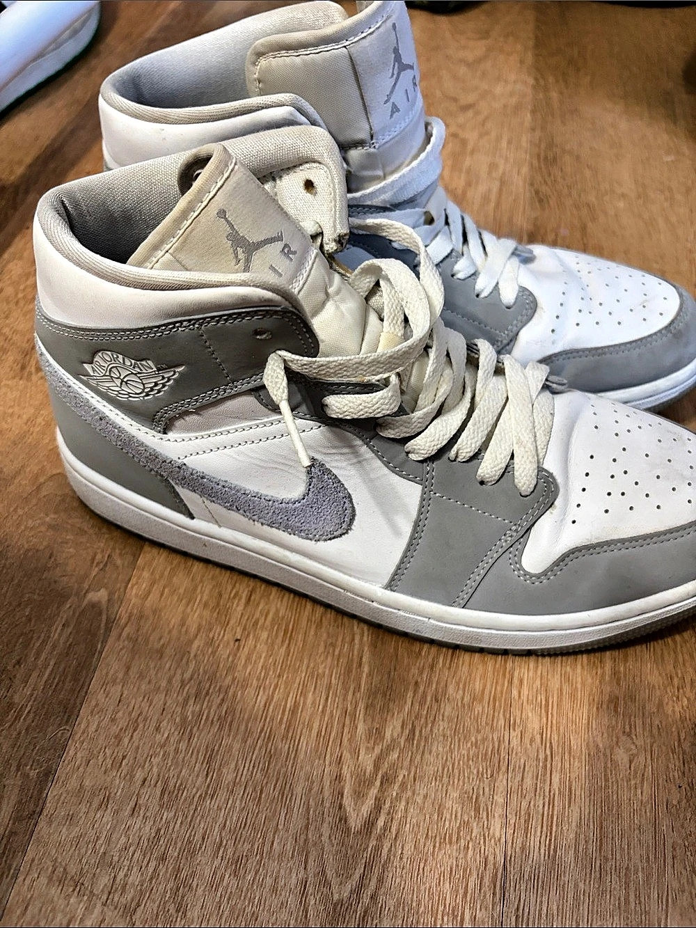 Nike Air Jordan 1 High Top Sneakers in White & Gray